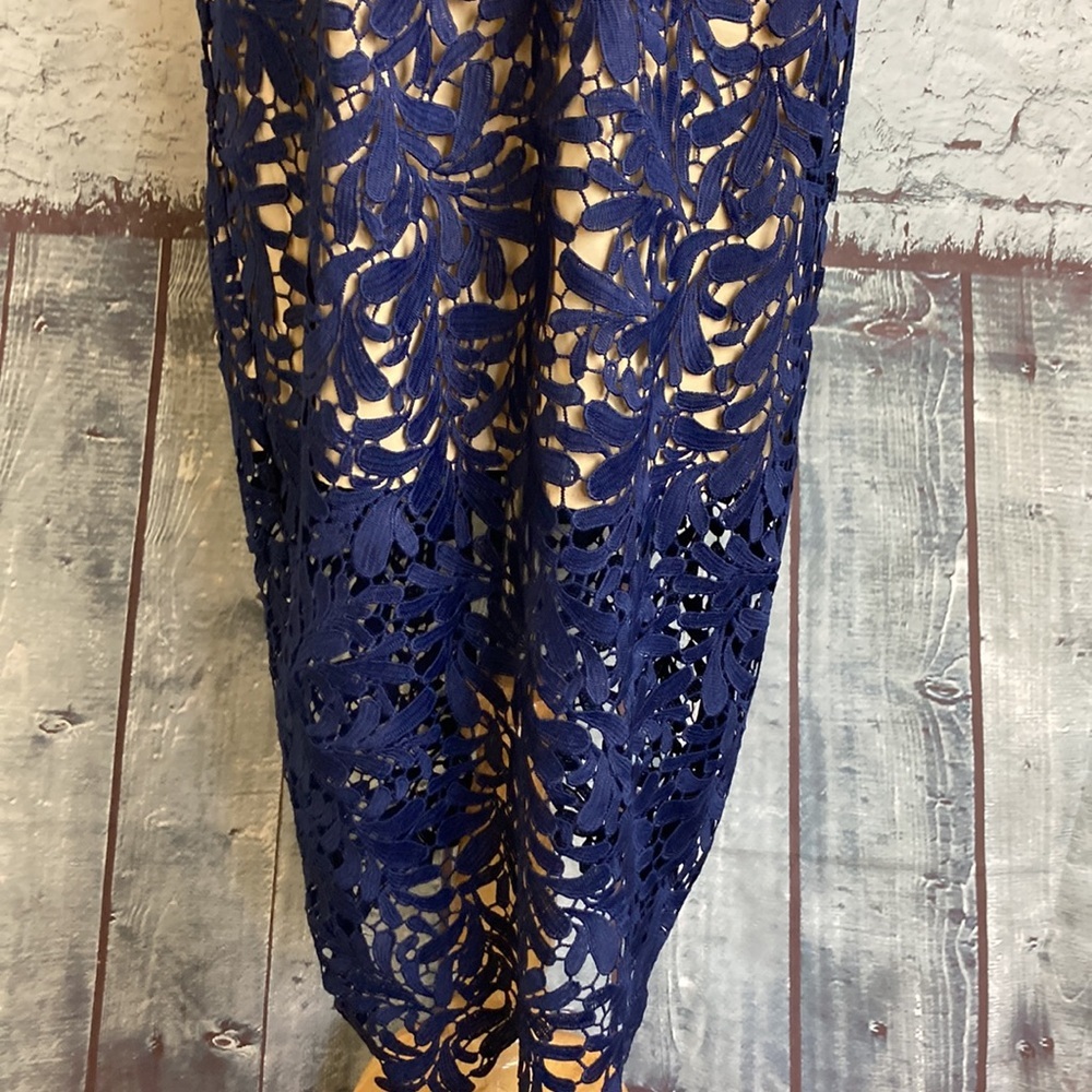 Lulus Divine Destiny Navy Blue Lace Halter Backless Midi Dress Size Large Sexy - Picture 7 of 16